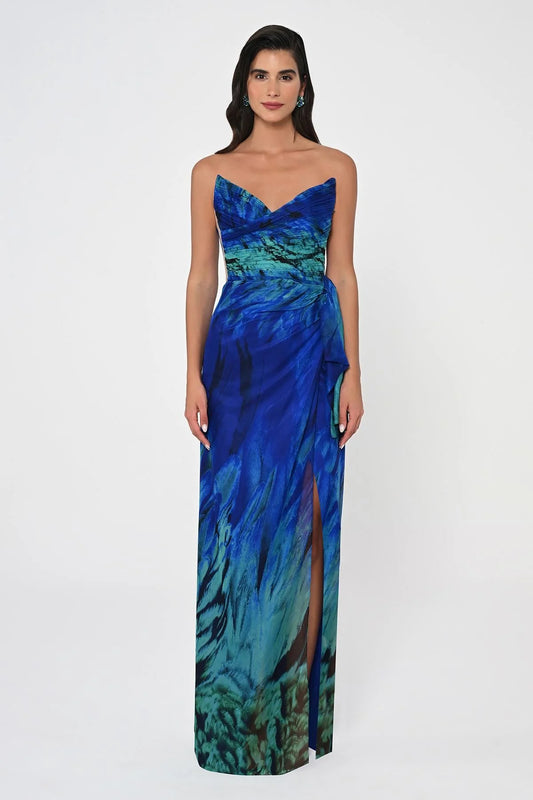 Straplez Desenli Şifon Elbise 6711