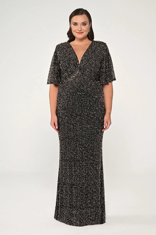 SİM Kısa Kollu Boncuklu Uzun Elbise 6767