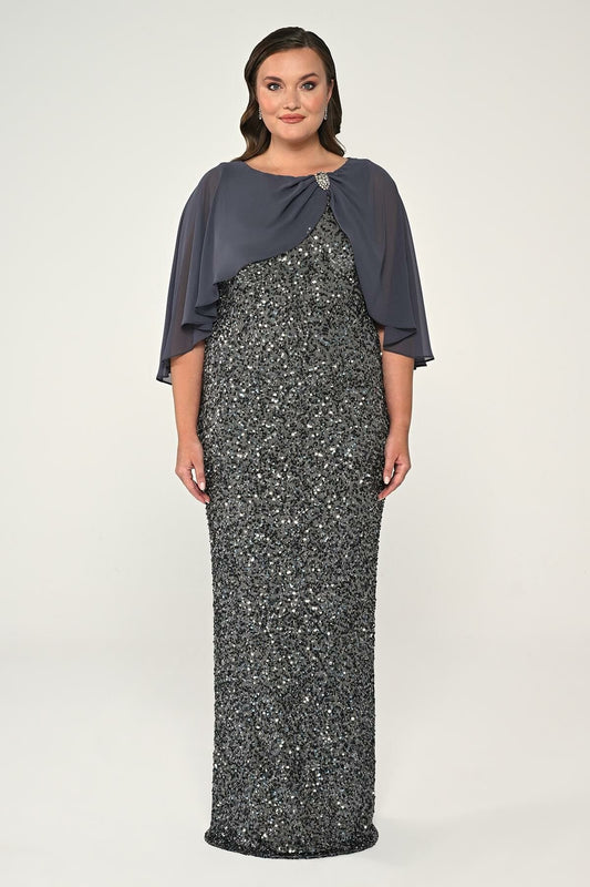 SİM Şifon Şallı Payet Uzun Elbise 6784