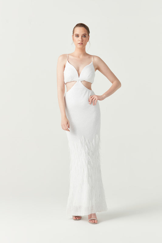 SİM Payetli Bel Detaylı Uzun Elbise 181