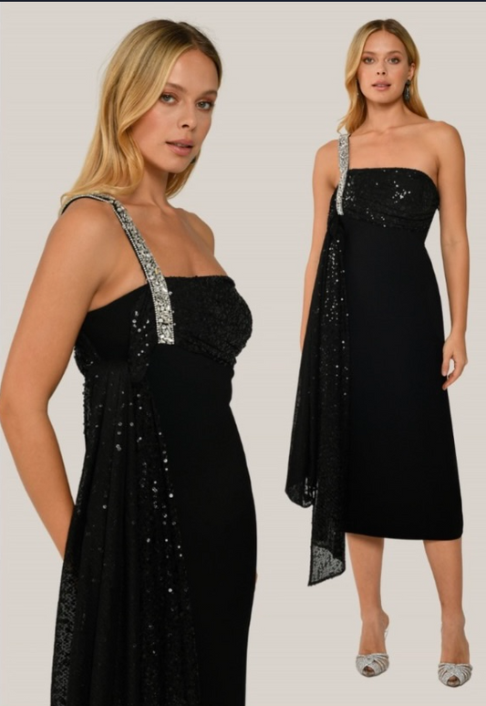 SİM Taşlı Tek Askılı Krep Midi Elbise 6280