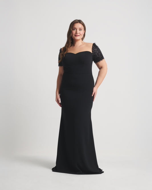 Sim Minik Kol Detaylı Göğsü Tül Elbise F3282