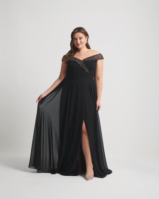 Sim Madonna Yaka Boncuk Detaylı Şifon Elbise F3283