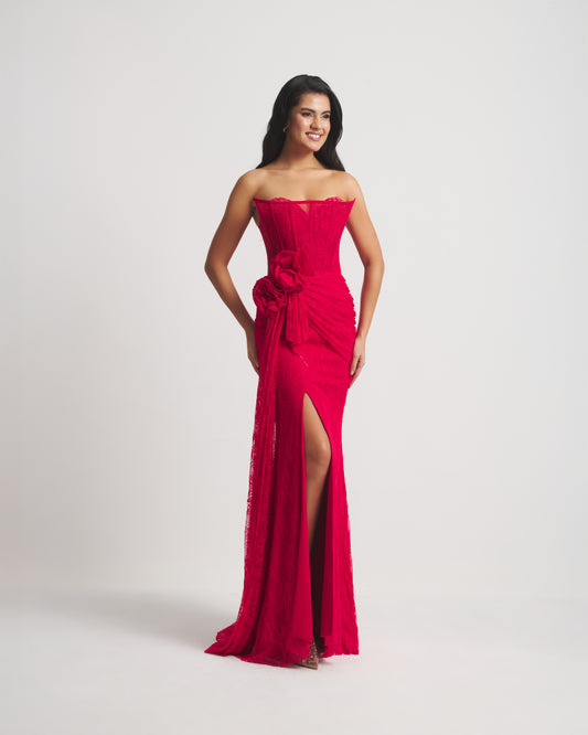 Sim Dantel Straplez Elbise O7632