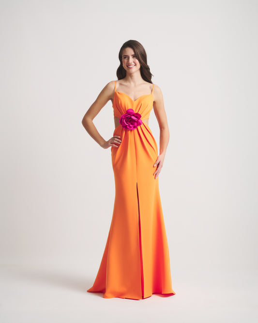 SİM Çiçek Detaylı Bel Dekolteli Elbise S101