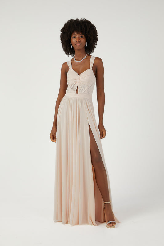 SİM Askılı Drapeli Şifon Elbise 8040