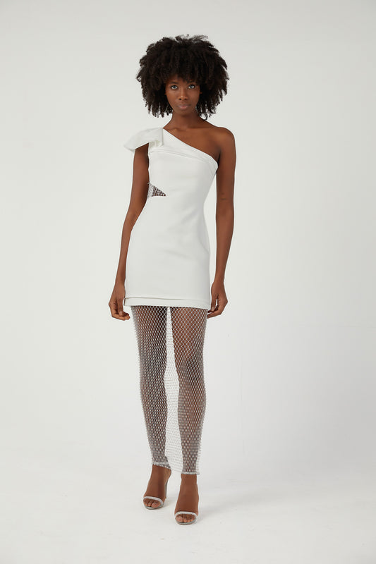 SİM File Etekli Tek Omuzlu Elbise 5989