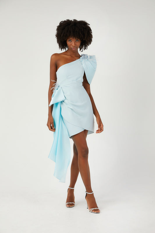 SİM Tek Omuzlu Kuyruklu Kısa Elbise 6274