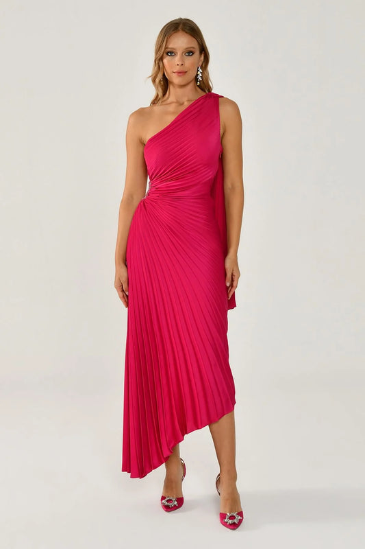 SİM Piliseli Verev Etekli Saten Elbise 6233