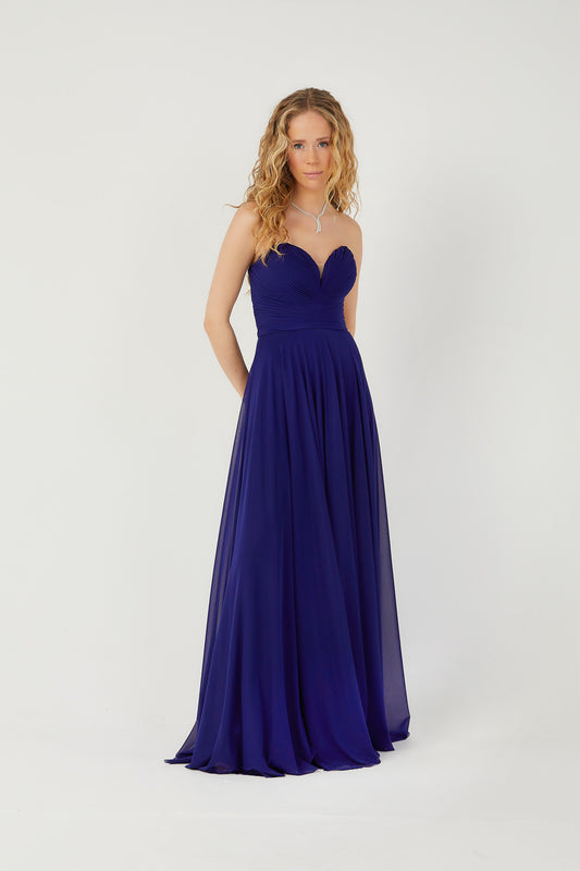 SİM İstiridye Modeli Straplez Şifon Elbise 7021