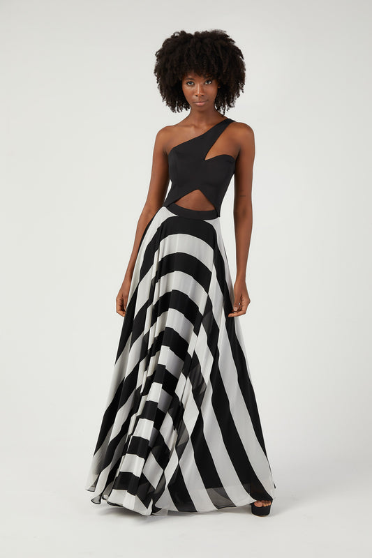 SİM Siyah Beyaz Şifon Elbise 7510