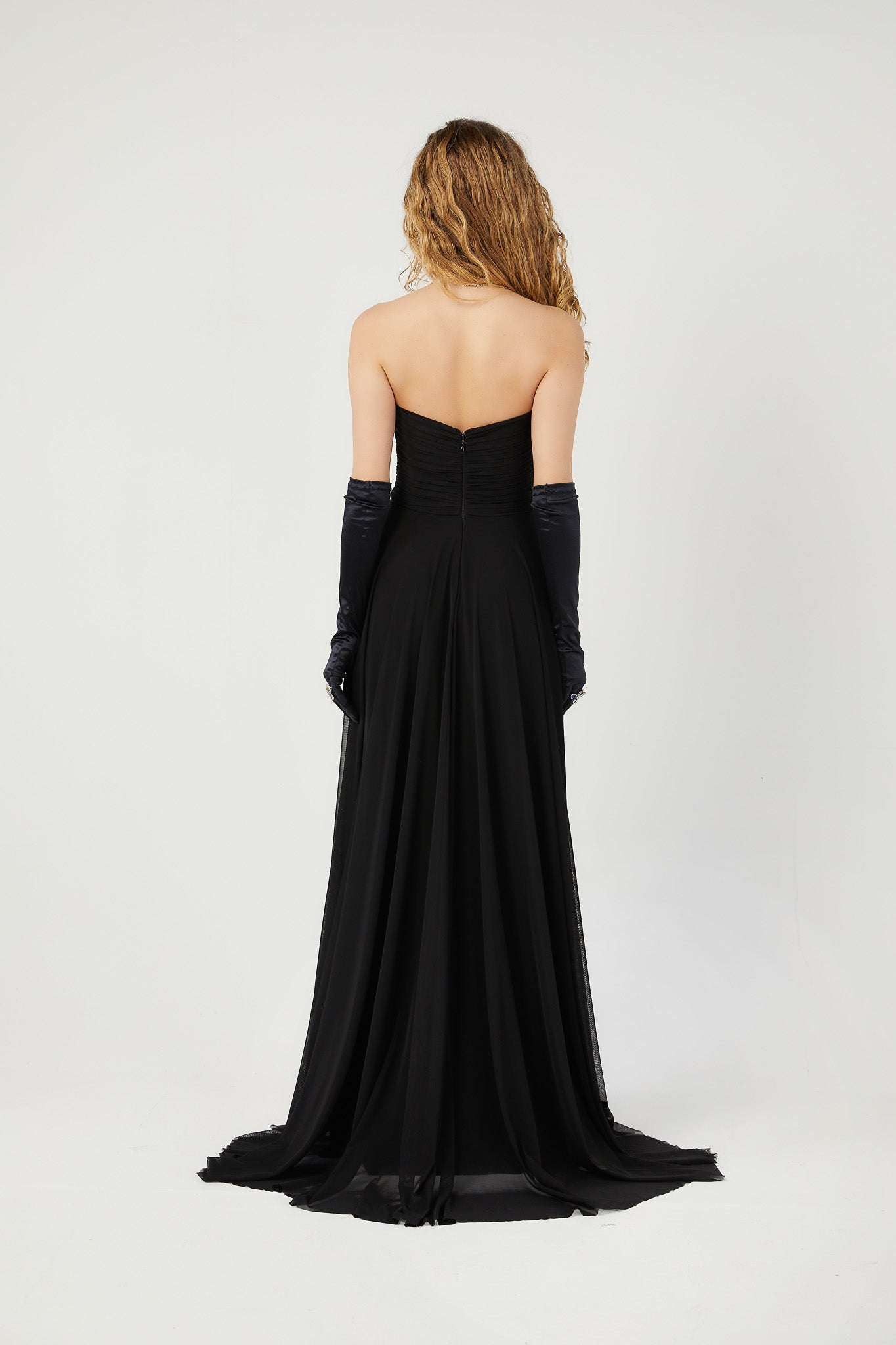 SİM İstiridye Modeli Straplez Şifon Elbise 7021