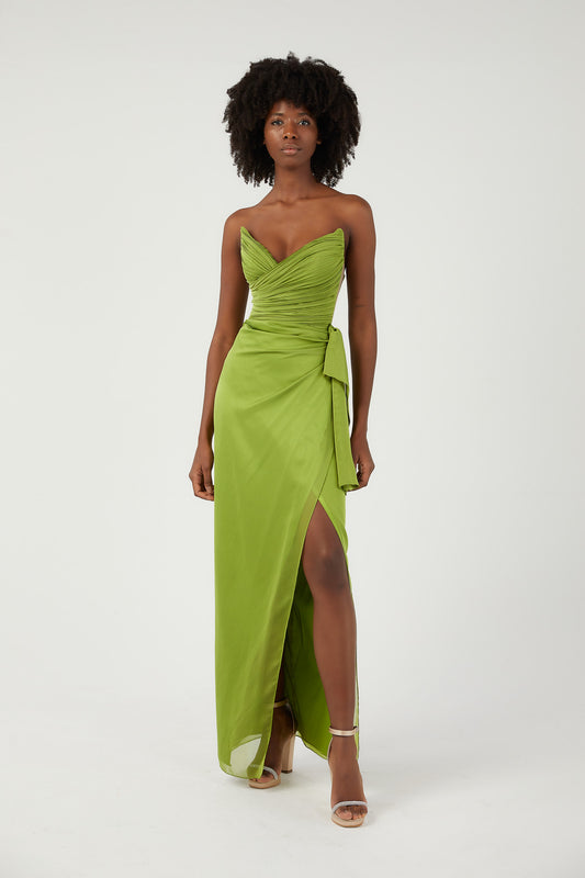 SİM Şifon Straplez Yırtmaçlı Elbise 6334