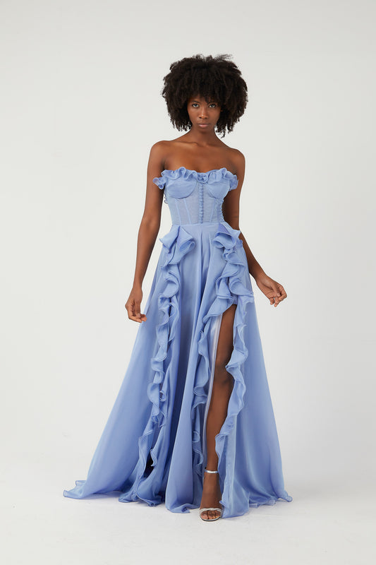 SİM Çift Yırtmaçlı Şifon Elbise 5782