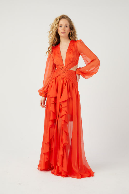 SİM Sırt Bağlama Detaylı Şifon Elbise 5638