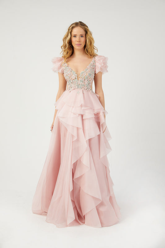 SİM Kabarık Mendil Etekli Nişan Elbisesi 5806