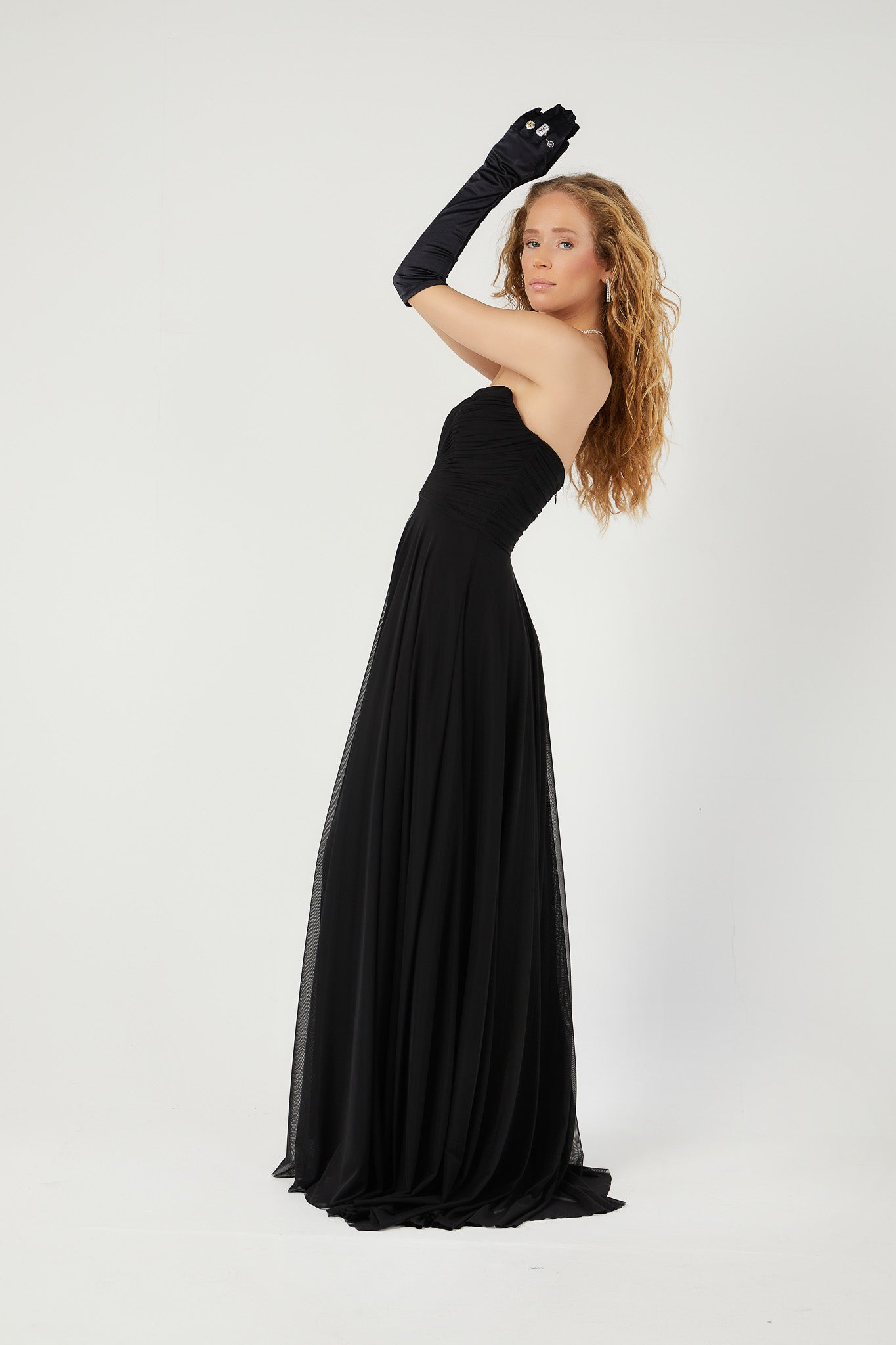 SİM İstiridye Modeli Straplez Şifon Elbise 7021