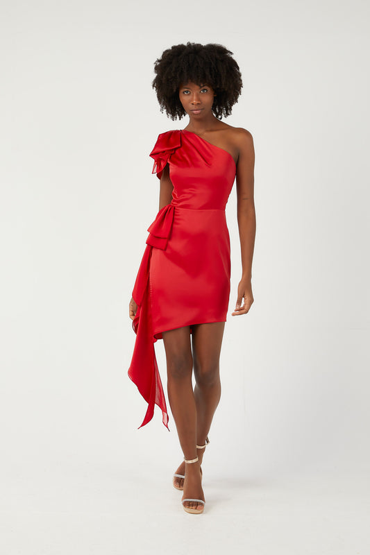 SİM Tek Omuz Saten Elbise 6163